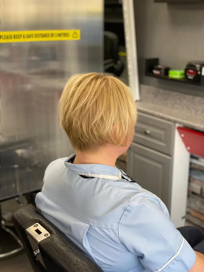 Layered blonde bob cut